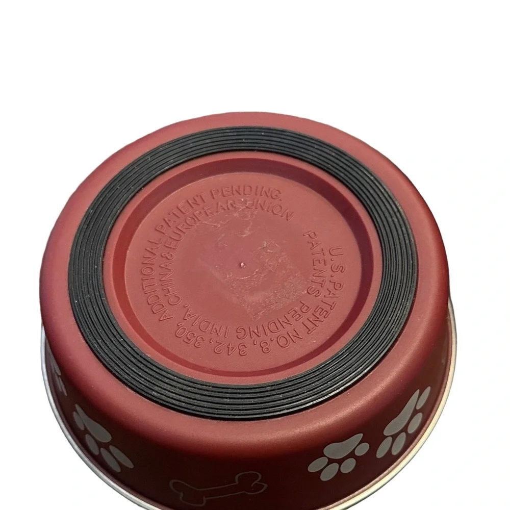 Red and Silver Pet Bowls with Paw Print Design